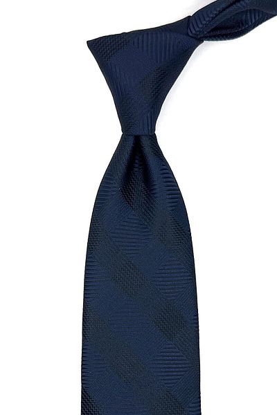 Kravatkolik Navy Blue Plaid Pattern Classic Tie with Handkerchief Kk11079