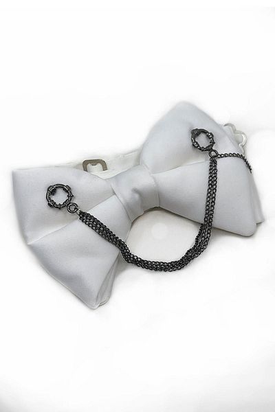 Kravatkolik White Plain Chain Groom's Suit Bow Tie P1726