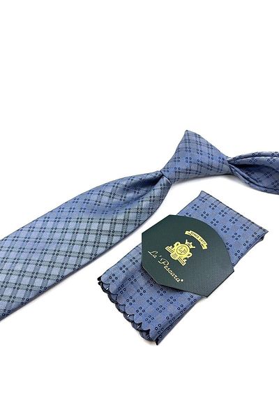 Kravatkolik Gray Square Pattern Classic Tie with Handkerchief Kk11387