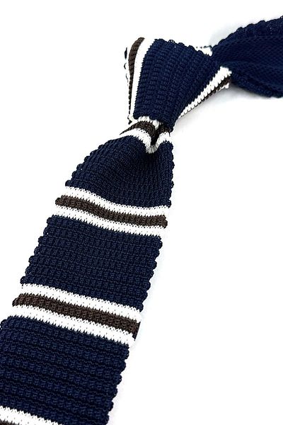 Kravatkolik Navy Blue - Brown Striped Knitted Tie GRAPE 8370