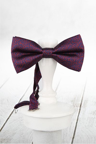 Kravatkolik Men's Red Navy Blue Motif Pattern Bow Tie P835