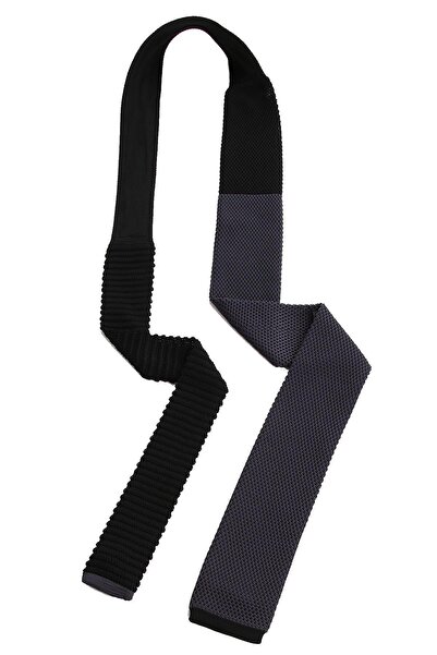 La Pescara Men's Smoked - Black Plain Knitted Tie Knitted 8276 KRVT8690002221428