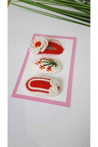 Kadın Girişimciler Atölyesi Elegance Red 3-Piece Handmade - 100% Cotton, Mixed Snap Buckle Sets
