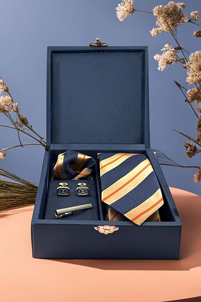 Kravatkolik Navy Blue Men's Gift Box - Tie Cufflink Tie Clip KMK17