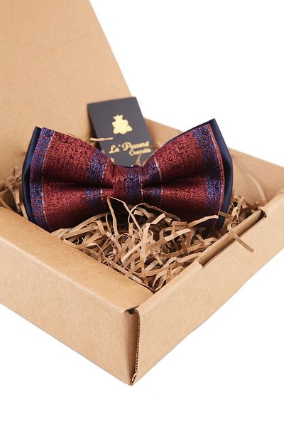 Kravatkolik Men's Brown Plaid Pattern Bow Tie