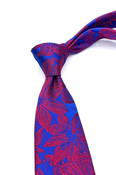 Kravatkolik Μπλε - Κόκκινο Λουλούδι Μοτίβο Λεπτή Γραβάτα Sk7605