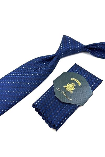Kravatkolik Navy Blue Dot Pattern Classic Tie with Handkerchief Kk11400