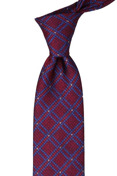 Kravatkolik Classic Tie with Red Plaid Pattern Handkerchief Kk9778