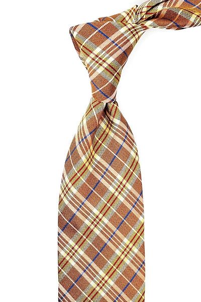 Kravatkolik Bellini Style Yellow Plaid Pattern Italian Silk Tie Ik978