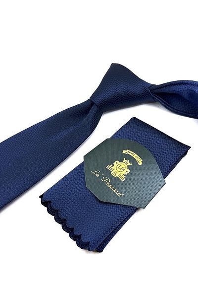 Kravatkolik Navy Blue Dot Pattern Classic Tie with Handkerchief Kk11300