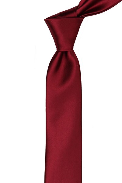 La Pescara Men's Burgundy Satin Plain Very Thin Necktie UST12 KRVT8690002222044