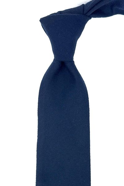Kravatkolik Navy Blue Plain Pattern Classic Wool Tie with Handkerchief KK12084