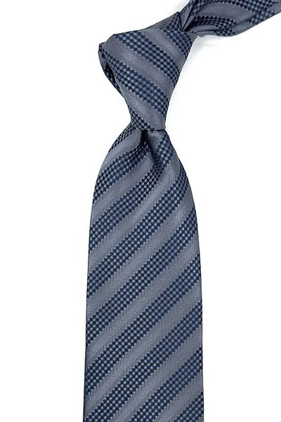 Kravatkolik Classic Necktie with Gray Line Pattern Handkerchief KK12312