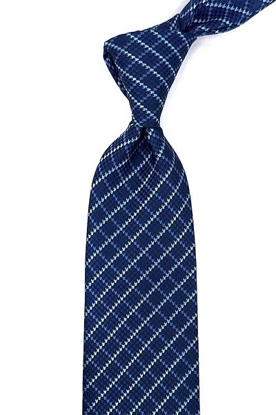 Kravatkolik Navy Blue - Blue Square Pattern Classic Tie with Handkerchief KK12301