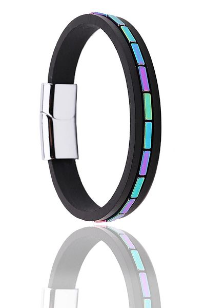 Kravatkolik Black Colored Stoned Leather Steel Men's Bracelet Blk1645