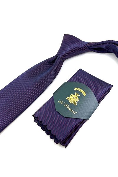 Kravatkolik Navy Blue - Claret Red Dot Pattern Classic Tie with Handkerchief Kk11143