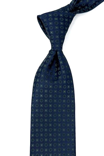 Kravatkolik Patterned Navy Blue Classic Tie with Handkerchief - KK12712