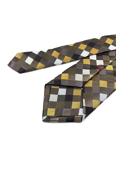 Kravatkolik Pavanetto Style Brown Square Pattern Italian Silk Tie Ik1357
