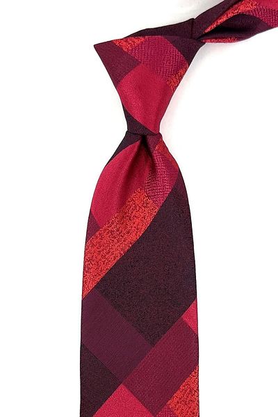 Kravatkolik Classic Tie with Red Plaid Pattern Handkerchief Kk11122