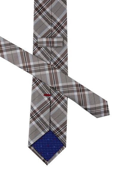 Kravatkolik Men's Beige Trovato Style Plaid Pattern Italian Silk Tie Ik818