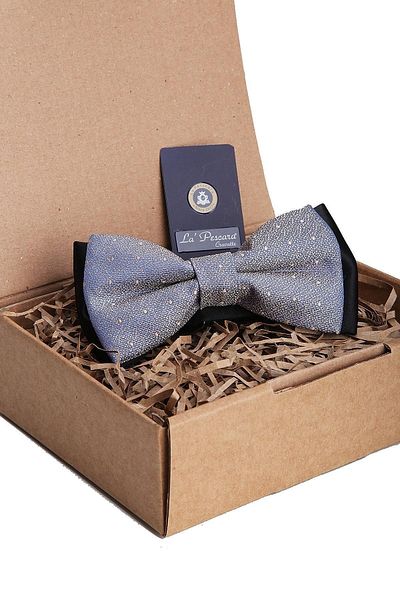 Kravatkolik Beige - Blue Polka Dot Pattern Bow Tie P1213