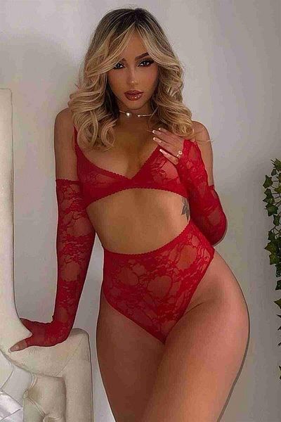 SiaLess Lingerie Women's Red Sleeve Lace Sexy Lingerie Set