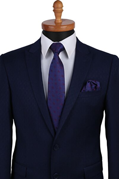 Kravatkolik Κλασική γραβάτα με μοτίβο λουλουδιών σε μπλε ναυτικό με μαντήλι Kk9484