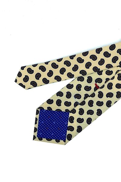 Kravatkolik Dinoto Style Beige Shawl Pattern Italian Silk Tie Ik1050