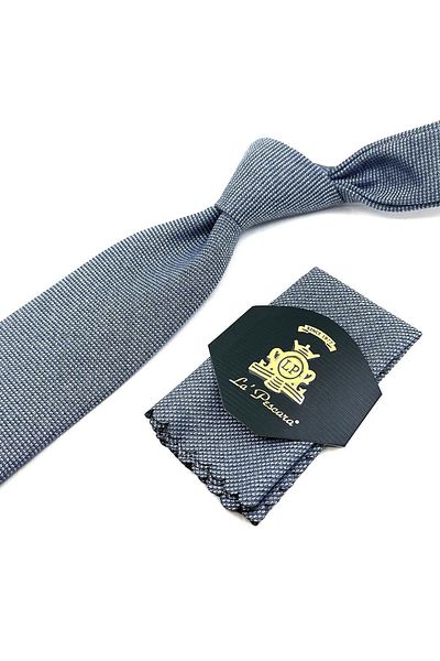Kravatkolik Classic Wool Tie with Gray Dot Pattern Handkerchief KK12133