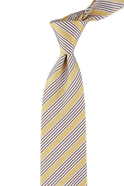 Kravatkolik Men's Mandelli Style Yellow Line Pattern Italian Silk Tie Ik861