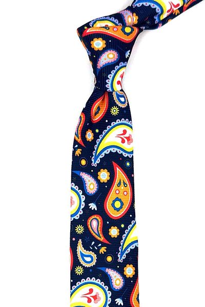 Kravatkolik Navy Blue Shawl Pattern Thin Tie SK7880