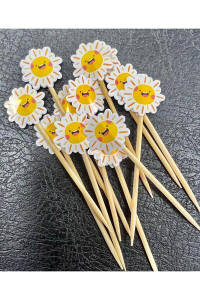 NUNUKİ Cheerful Suns Cocktail Toothpicks 12Pcs 7cm Cupcake Presentation Toothpicks Party Decoration Heart Cake Topper Nsct0006