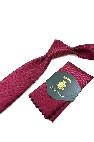 Kravatkolik Claret Red Dot Pattern Classic Tie with Handkerchief Kk11210