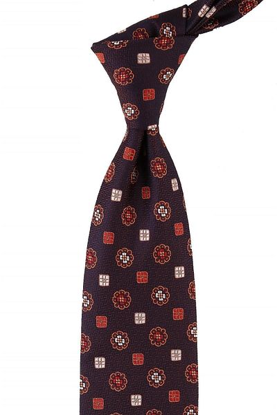 Kravatkolik Navy Blue Motif Pattern Classic Tie with Handkerchief Kk10773