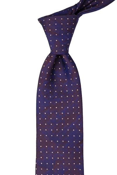Kravatkolik Men's Brown Navy Blue Polka Dot Classic Tie with Handkerchief Kk10048