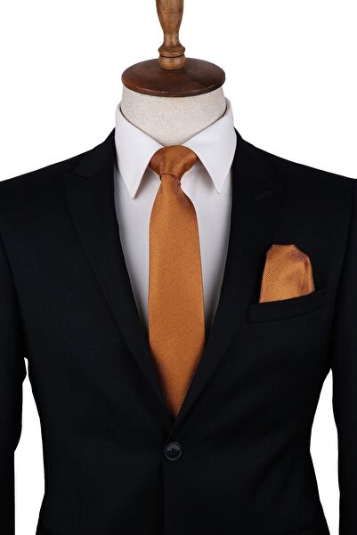 Kravatkolik Класическа вратовръзка с жълт пясъчен мотив и кърпичка