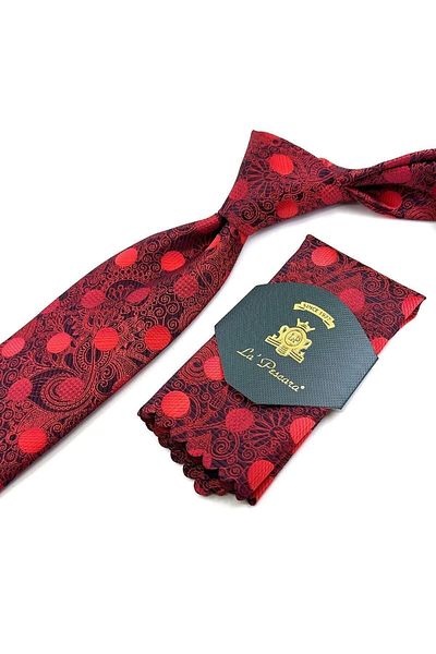 Kravatkolik Red Polka Dot Pattern Classic Tie with Handkerchief Kk11165