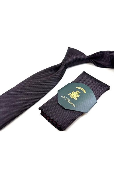 Kravatkolik Classic Tie with Black Dot Pattern Handkerchief Kk11207