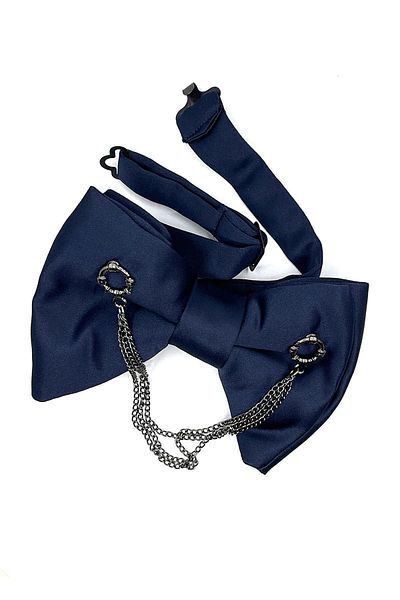 Kravatkolik Navy Blue Chain Groom's Suit Bow Tie P1042