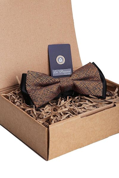 Kravatkolik Saffron - Black Dot Pattern Bow Tie P1173