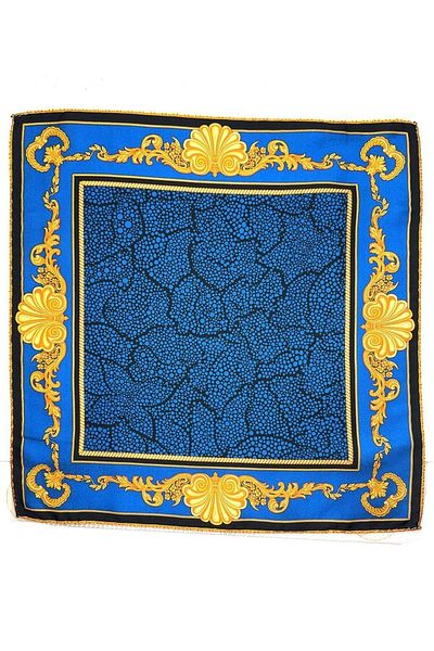 Kravatkolik Dark Blue - Yellow Motif Pattern Men's Pocket Handkerchief SPS575-84