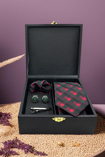 Kravatkolik Black Men's Gift Box - Tie Cufflink Tie Clip KMK04