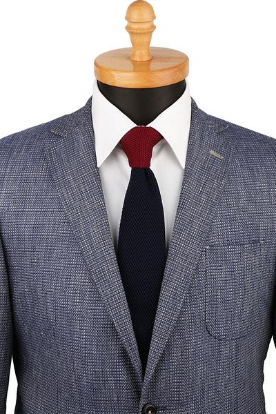 La Pescara Men's Navy Blue - Claret Red Plain Knitted Tie Knitted 8266 KRVT8690002221418