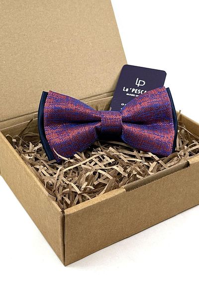 Kravatkolik Orange - Navy Blue Sand Pattern Bow Tie P1738