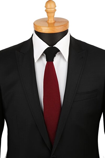 La Pescara Men's Claret Red - Black Plain Knitted Tie Knitted 8279 KRVT869000...