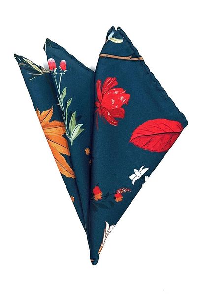 La Pescara Petrol Leaf Motif Men's Pocket Handkerchief Sps567-49