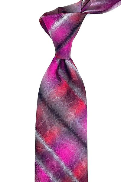 Kravatkolik Ospadaleria Style Fuchsia - Gray Motif Pattern Italian Silk Tie Ik1197