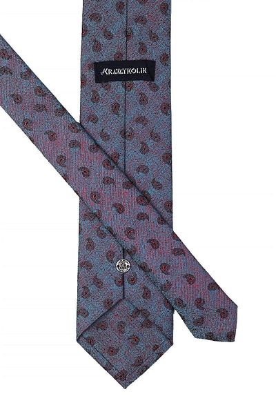 Kravatkolik Green - Red Shawl Pattern Classic Tie with Handkerchief Kk10399