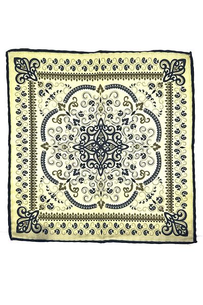 Kravatkolik Beige - Navy Blue Hand Stitched Italian Wool Pocket Handkerchief WL07