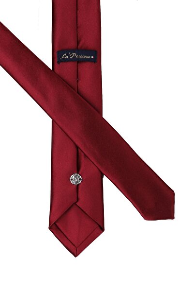 La Pescara Men's Burgundy Satin Plain Very Thin Necktie UST12 KRVT8690002222044